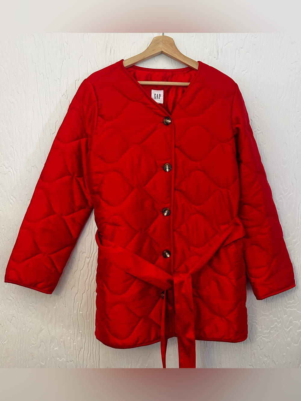 GAP Quilted Puffer Coat Bright Red Large Fall Winter Fisherman Layering Casual